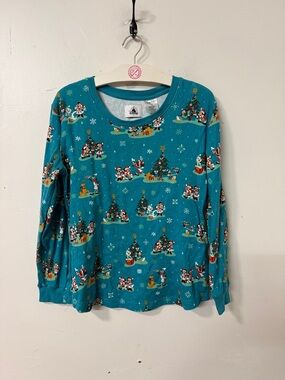 Disney Teal Holiday Character Long-Sleeve Pajama Top